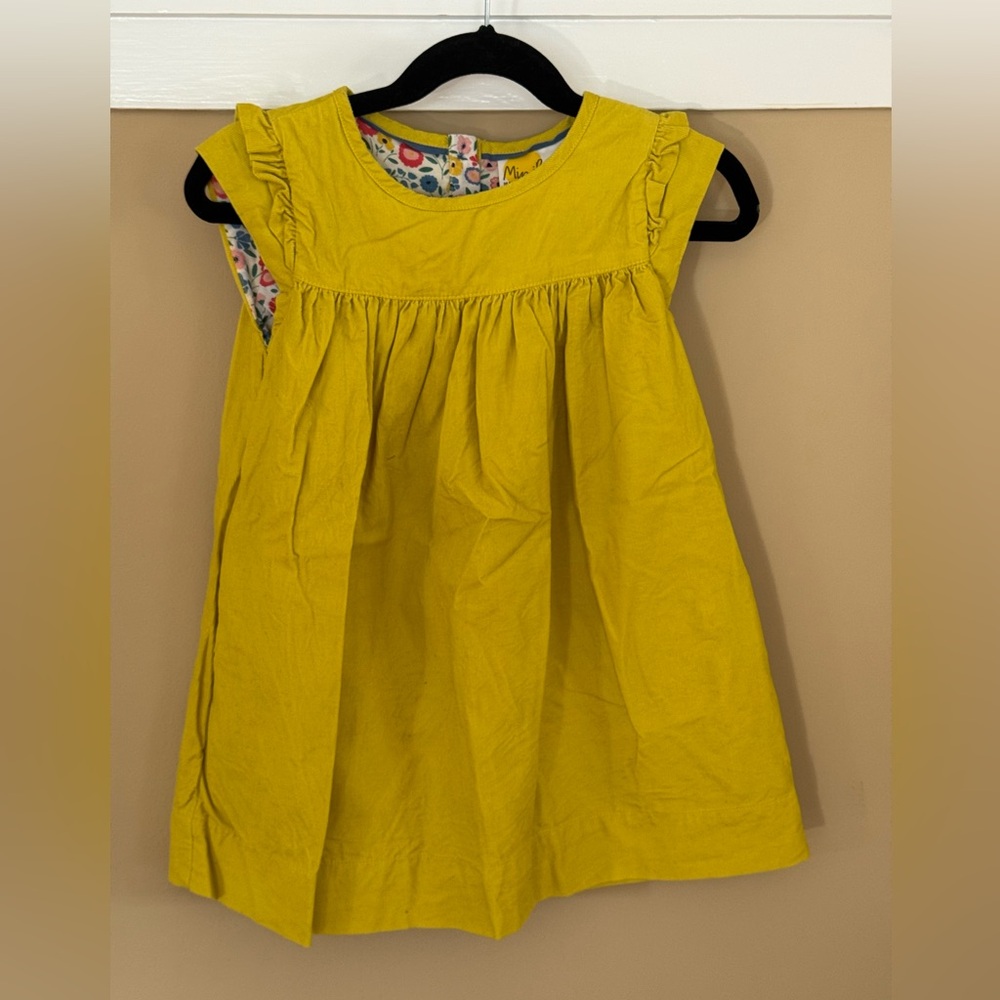 Kids Mini Boden Vibrant Yellow Soft Cord Dress with Floral Lining